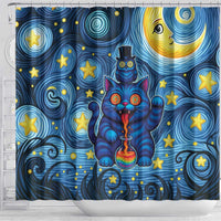 Trippy Cat and Owl Shower Curtain Starry Psychedelic Vibes - Wonder Print Shop