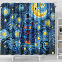 Trippy Cat and Owl Shower Curtain Starry Psychedelic Vibes - Wonder Print Shop