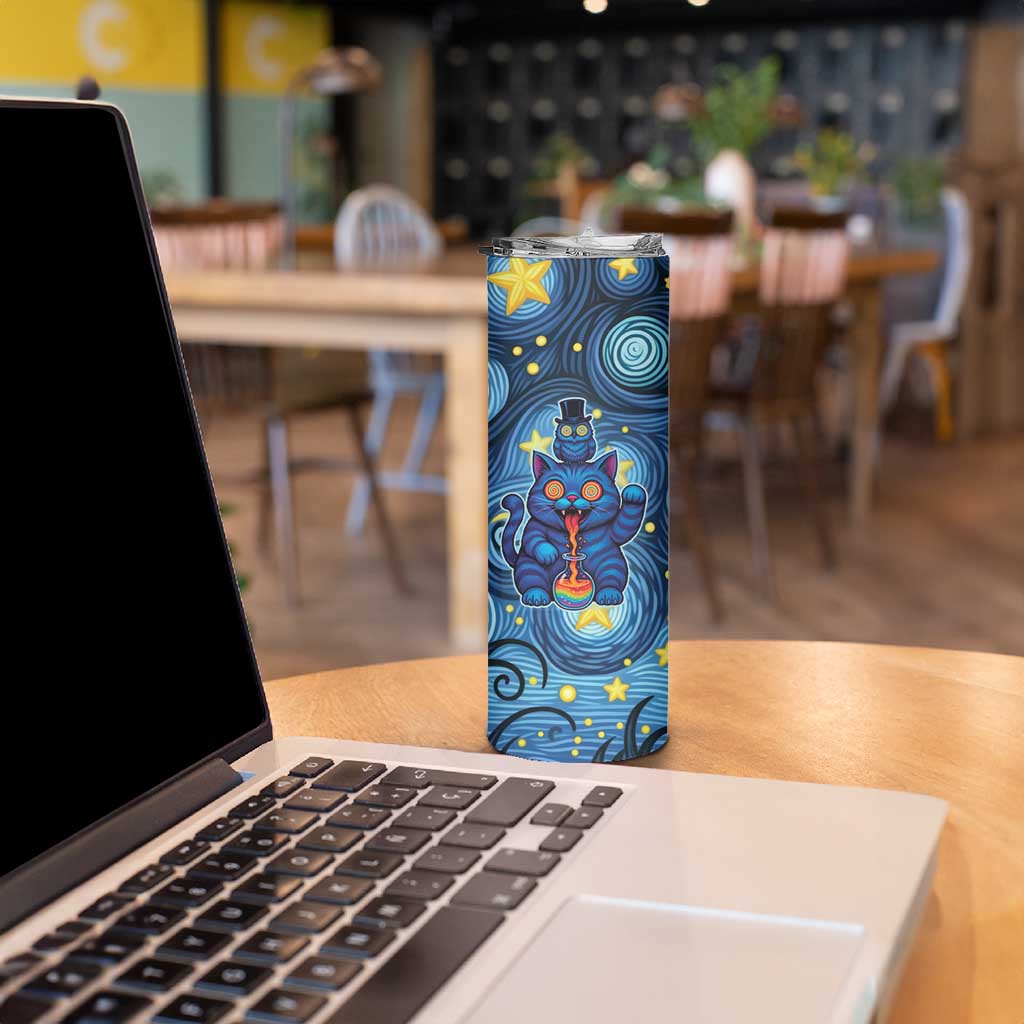 Trippy Cat and Owl Skinny Tumbler Starry Psychedelic Vibes - Wonder Print Shop