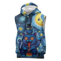 Trippy Cat and Owl Sleeveless Hoodie Starry Psychedelic Vibes - Wonder Print Shop