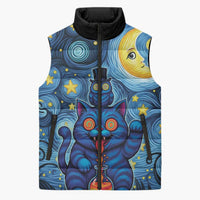 Trippy Cat and Owl Sleeveless Puffer Jacket Starry Psychedelic Vibes - Wonder Print Shop