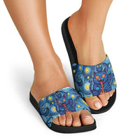 Trippy Cat and Owl Slide Sandals Starry Psychedelic Vibes - Wonder Print Shop