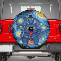 Trippy Cat and Owl Spare Tire Cover Starry Psychedelic Vibes - Wonder Print Shop