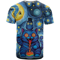 Trippy Cat and Owl T Shirt Starry Psychedelic Vibes - Wonder Print Shop