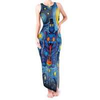 Trippy Cat and Owl Tank Maxi Dress Starry Psychedelic Vibes - Wonder Print Shop