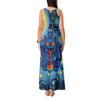 Trippy Cat and Owl Tank Maxi Dress Starry Psychedelic Vibes - Wonder Print Shop