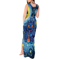Trippy Cat and Owl Tank Maxi Dress Starry Psychedelic Vibes - Wonder Print Shop