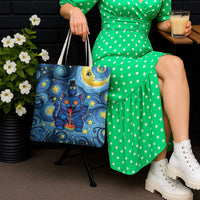 Trippy Cat and Owl Tote Bag Starry Psychedelic Vibes - Wonder Print Shop