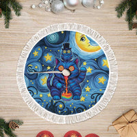 Trippy Cat and Owl Tree Skirt Starry Psychedelic Vibes - Wonder Print Shop