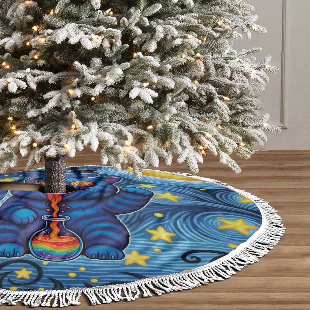 Trippy Cat and Owl Tree Skirt Starry Psychedelic Vibes - Wonder Print Shop