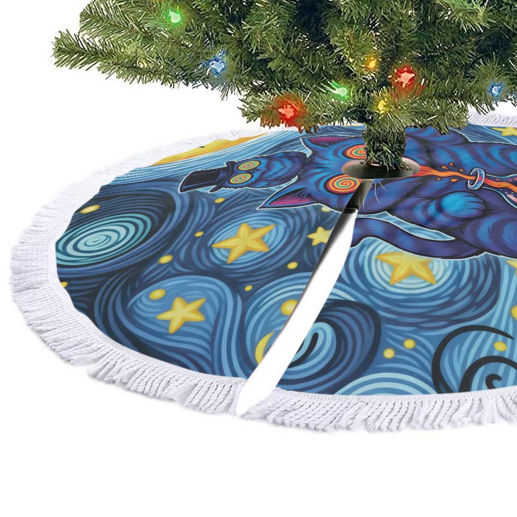 Trippy Cat and Owl Tree Skirt Starry Psychedelic Vibes - Wonder Print Shop