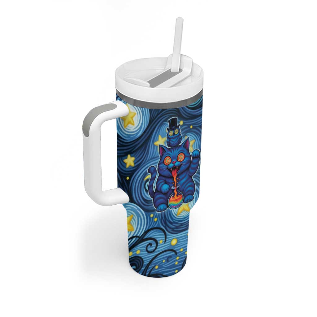 Trippy Cat and Owl Tumbler With Handle Starry Psychedelic Vibes - Wonder Print Shop
