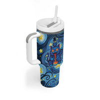 Trippy Cat and Owl Tumbler With Handle Starry Psychedelic Vibes - Wonder Print Shop
