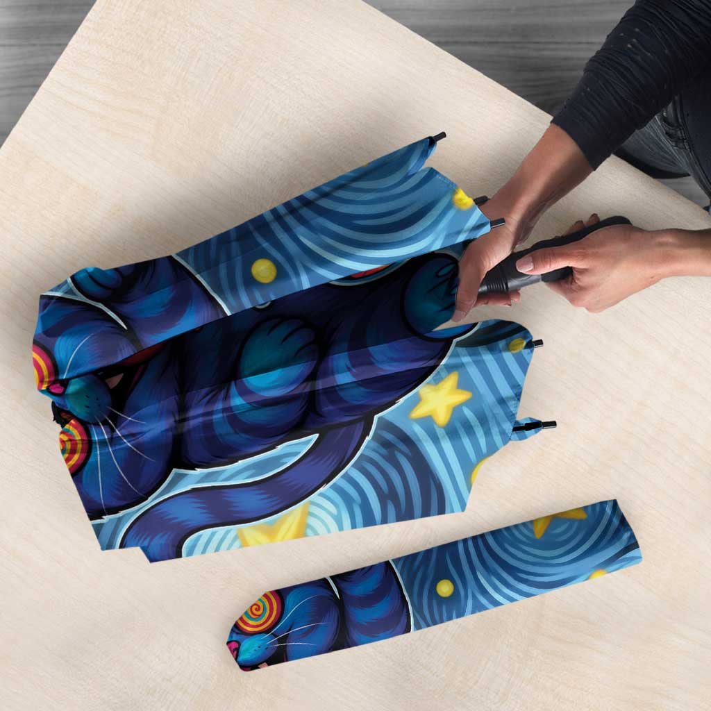 Trippy Cat and Owl Umbrella Starry Psychedelic Vibes - Wonder Print Shop