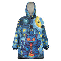 Trippy Cat and Owl Wearable Blanket Hoodie Starry Psychedelic Vibes - Wonder Print Shop
