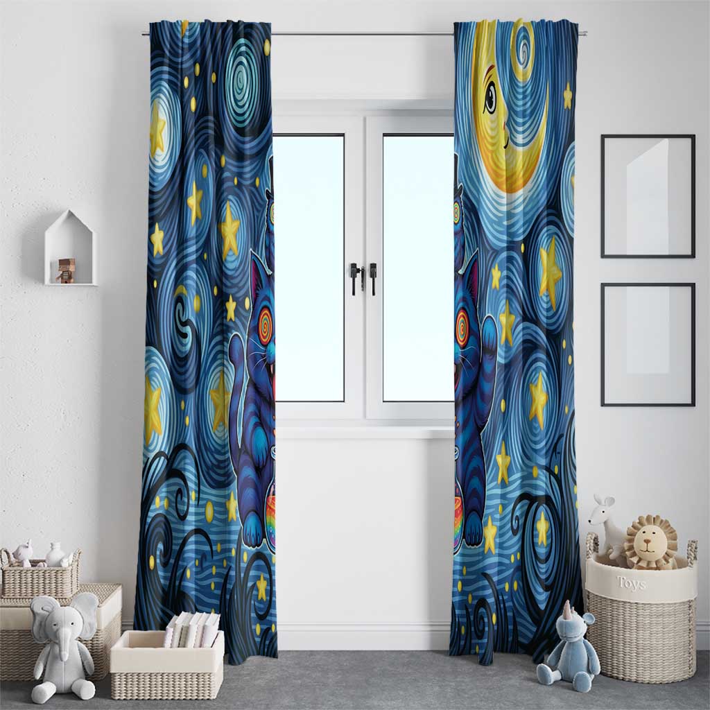 Trippy Cat and Owl Window Curtain Starry Psychedelic Vibes - Wonder Print Shop