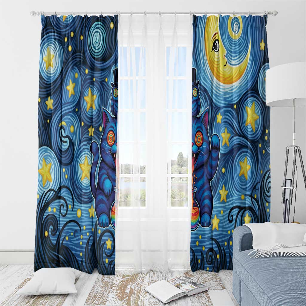 Trippy Cat and Owl Window Curtain Starry Psychedelic Vibes - Wonder Print Shop