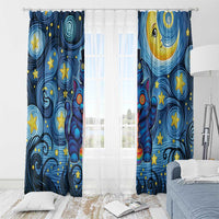 Trippy Cat and Owl Window Curtain Starry Psychedelic Vibes - Wonder Print Shop