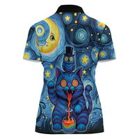 Trippy Cat and Owl Women Polo Shirt Starry Psychedelic Vibes - Wonder Print Shop