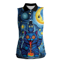 Trippy Cat and Owl Women Sleeveless Polo Shirt Starry Psychedelic Vibes - Wonder Print Shop