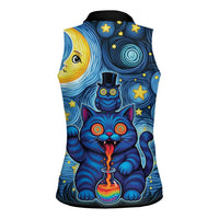 Trippy Cat and Owl Women Sleeveless Polo Shirt Starry Psychedelic Vibes - Wonder Print Shop