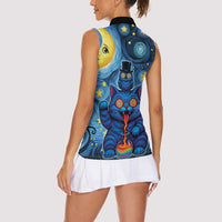 Trippy Cat and Owl Women Sleeveless Polo Shirt Starry Psychedelic Vibes - Wonder Print Shop