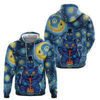 Trippy Cat and Owl Zip Hoodie Starry Psychedelic Vibes - Wonder Print Shop