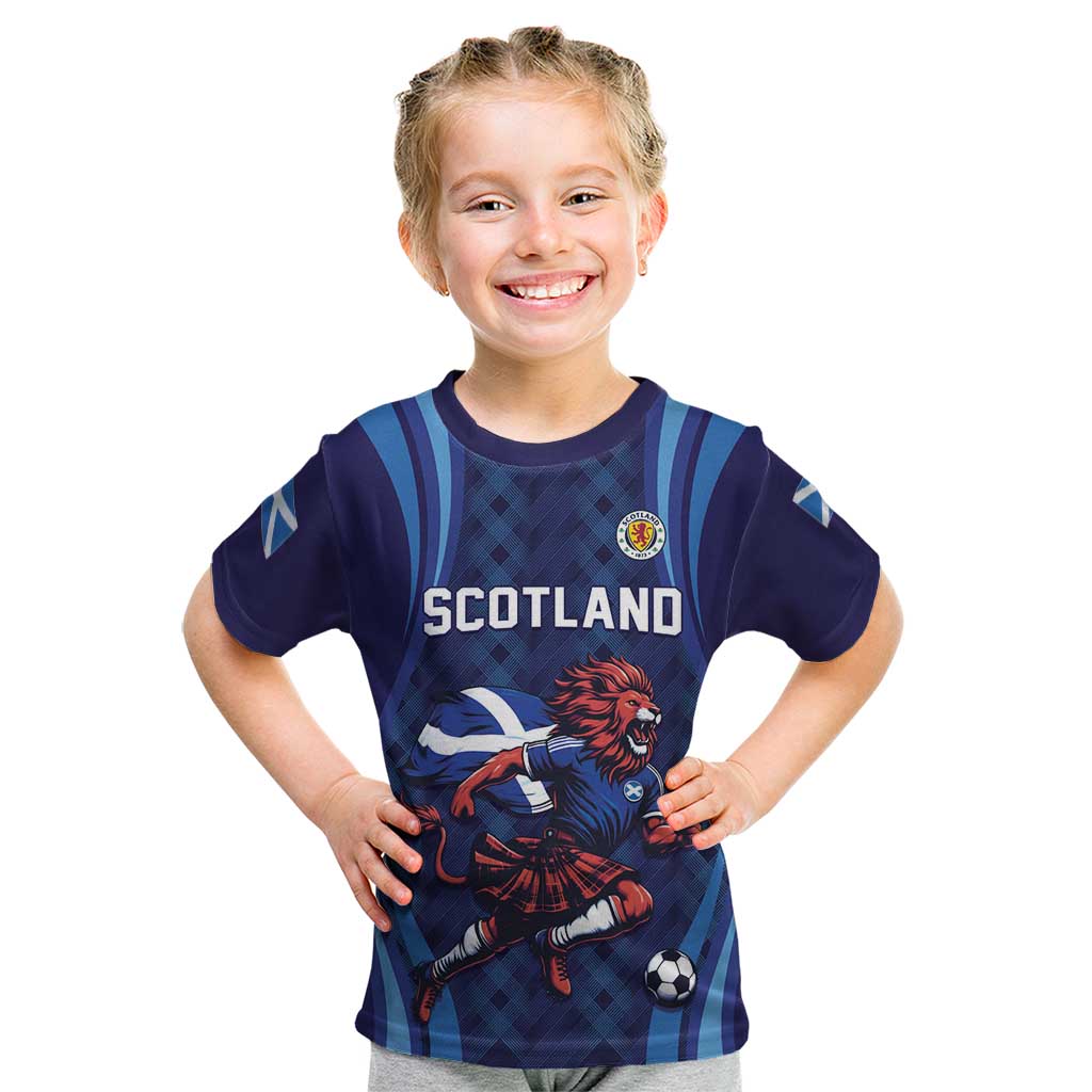 Custom World Football 2026 Scotland Kid T Shirt Lion Mascot Go Scottish