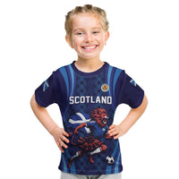 Custom World Football 2026 Scotland Kid T Shirt Lion Mascot Go Scottish