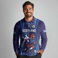 Custom World Football 2026 Scotland Long Sleeve Polo Shirt Lion Mascot Go Scottish