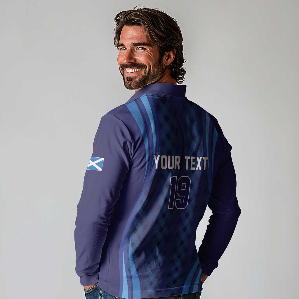 Custom World Football 2026 Scotland Long Sleeve Polo Shirt Lion Mascot Go Scottish