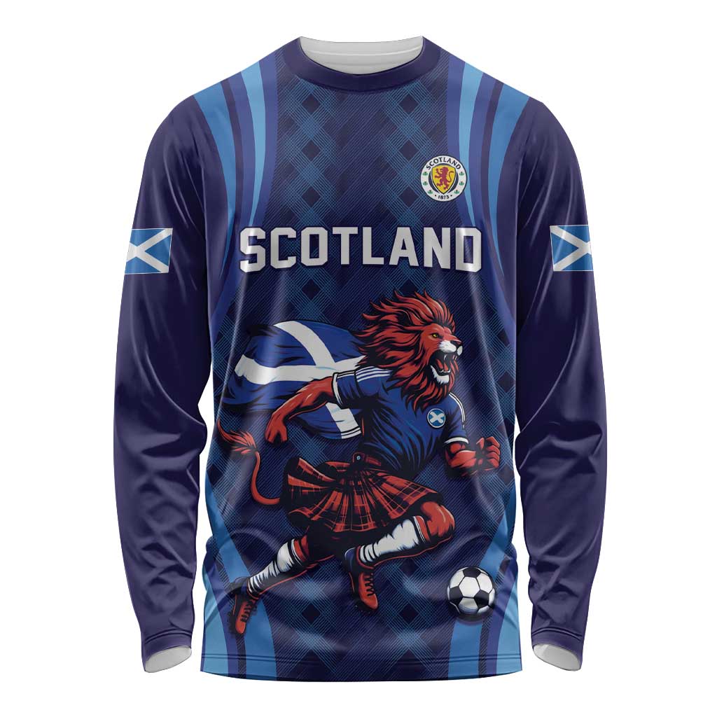 Custom World Football 2026 Scotland Long Sleeve Shirt Lion Mascot Go Scottish