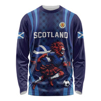 Custom World Football 2026 Scotland Long Sleeve Shirt Lion Mascot Go Scottish