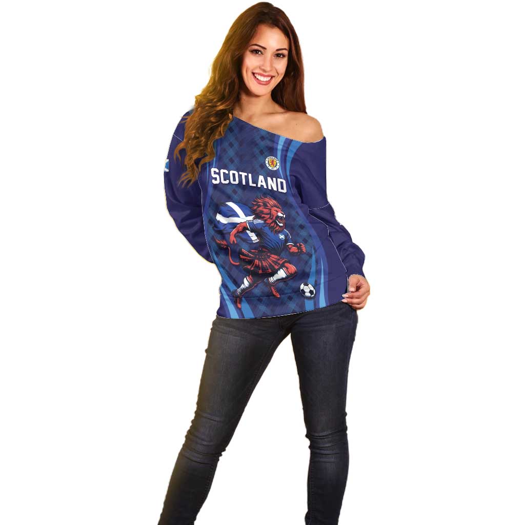 Custom World Football 2026 Scotland Off Shoulder Sweater Lion Mascot Go Scottish