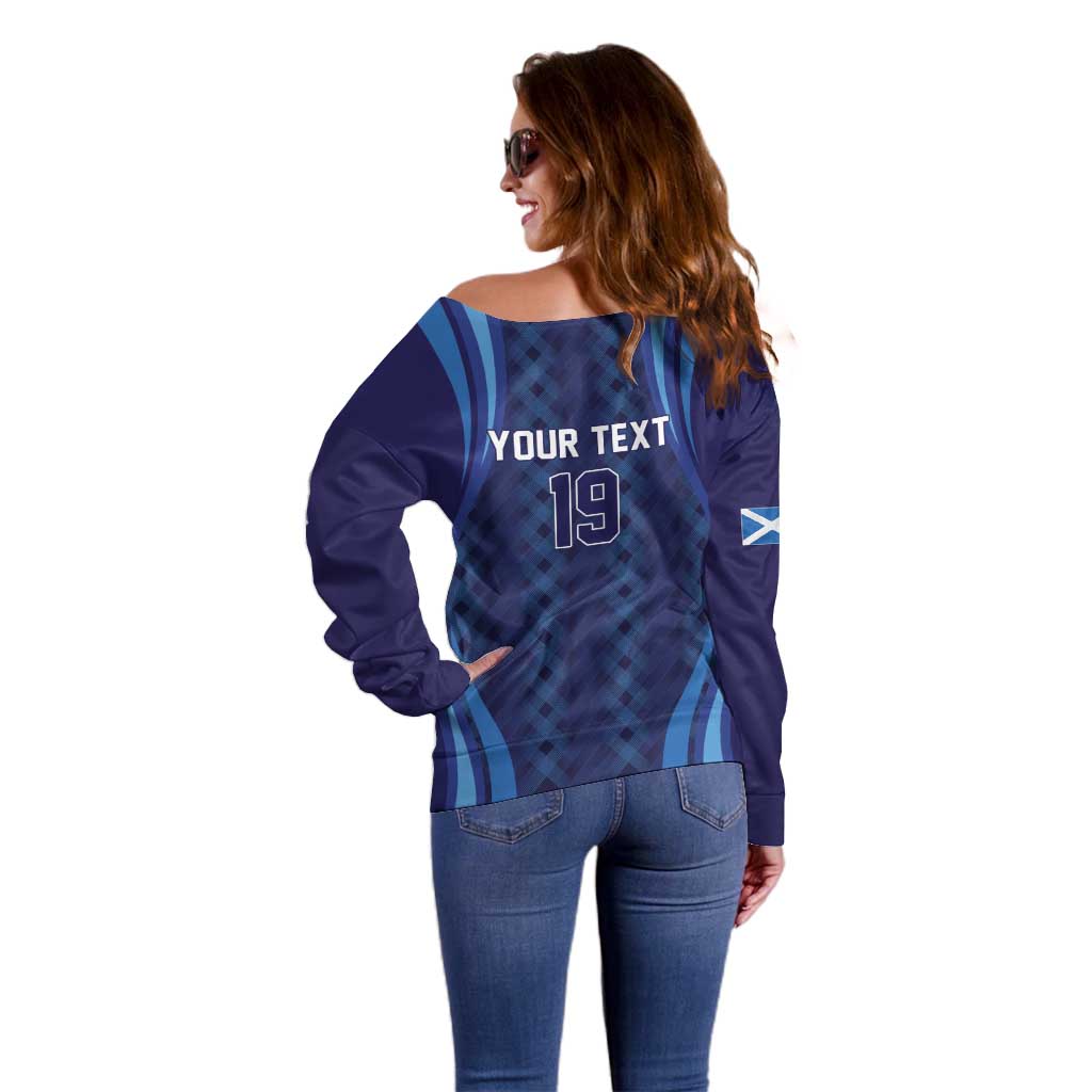Custom World Football 2026 Scotland Off Shoulder Sweater Lion Mascot Go Scottish