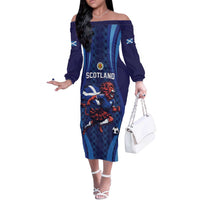 Custom World Football 2026 Scotland Off The Shoulder Long Sleeve Dress Lion Mascot Go Scottish