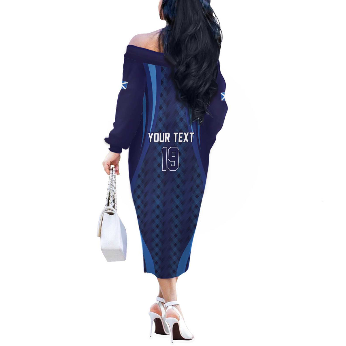 Custom World Football 2026 Scotland Off The Shoulder Long Sleeve Dress Lion Mascot Go Scottish