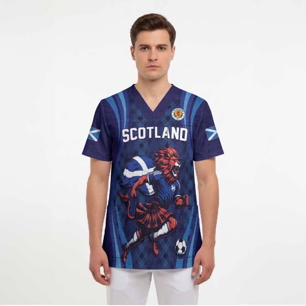 Custom World Football 2026 Scotland Scrub Top Lion Mascot Go Scottish