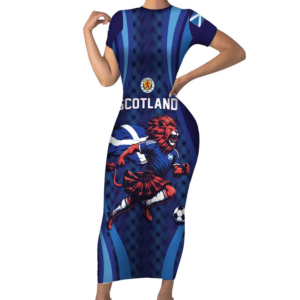 Custom World Football 2026 Scotland Short Sleeve Bodycon Dress Lion Mascot Go Scottish