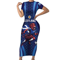 Custom World Football 2026 Scotland Short Sleeve Bodycon Dress Lion Mascot Go Scottish