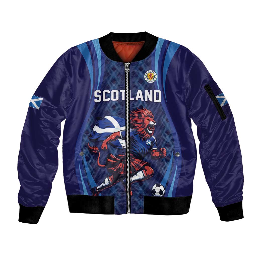 Custom World Football 2026 Scotland Sleeve Zip Bomber Jacket Lion Mascot Go Scottish
