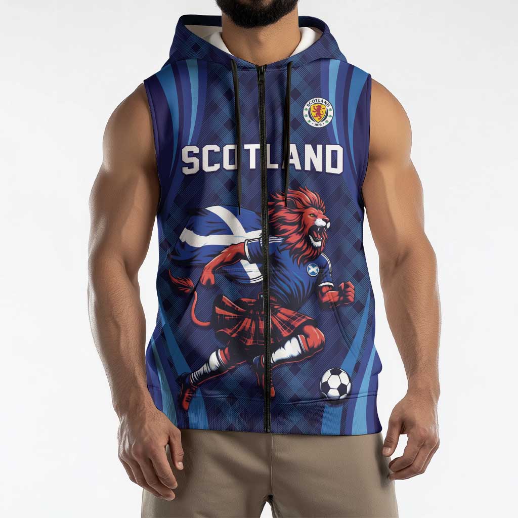 Custom World Football 2026 Scotland Sleeveless Zip Hoodie Lion Mascot Go Scottish
