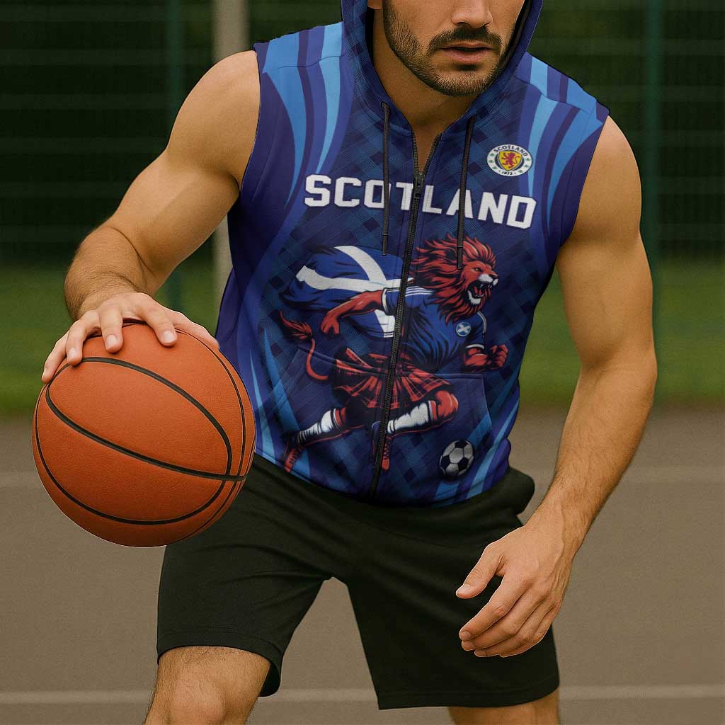 Custom World Football 2026 Scotland Sleeveless Zip Hoodie Lion Mascot Go Scottish