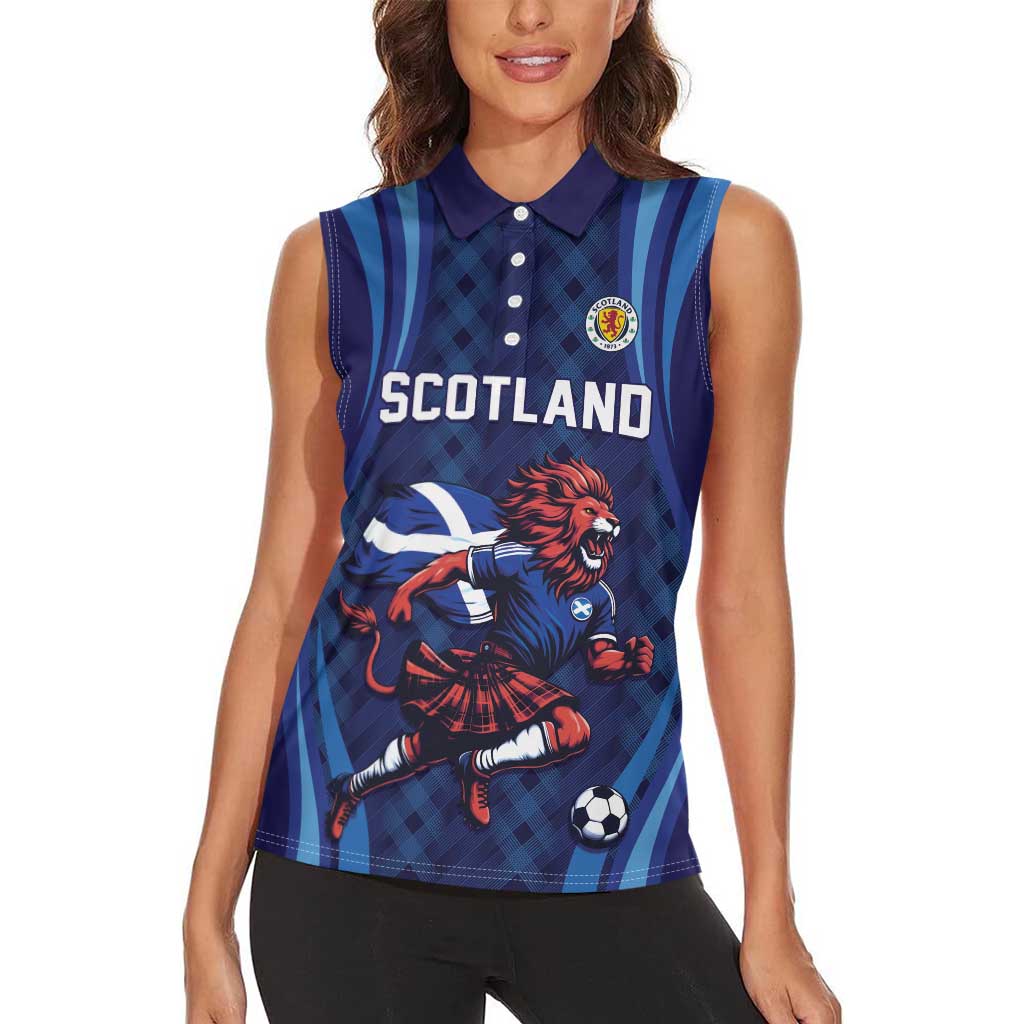 Custom World Football 2026 Scotland Women Sleeveless Polo Shirt Lion Mascot Go Scottish