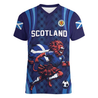 Custom World Football 2026 Scotland Women V-Neck T-Shirt Lion Mascot Go Scottish