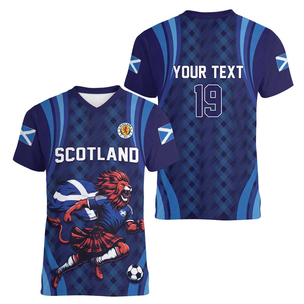 Custom World Football 2026 Scotland Women V-Neck T-Shirt Lion Mascot Go Scottish
