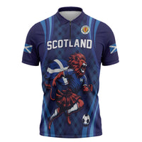 Custom World Football 2026 Scotland Zipper Polo Shirt Lion Mascot Go Scottish