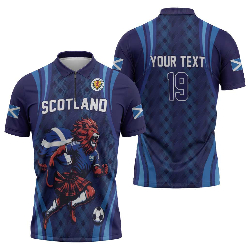 Custom World Football 2026 Scotland Zipper Polo Shirt Lion Mascot Go Scottish