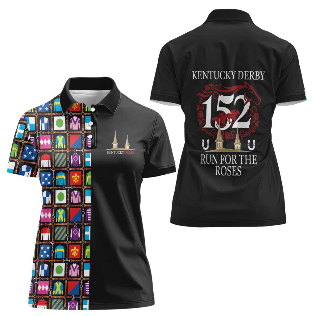 Kentucky Horse Racing 152nd Women Polo Shirt Run for the Roses 2026 Black Edition