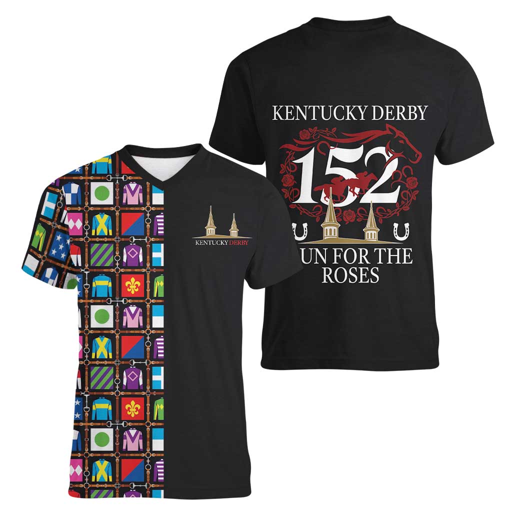Kentucky Horse Racing 152nd Women V-Neck T-Shirt Run for the Roses 2026 Black Edition